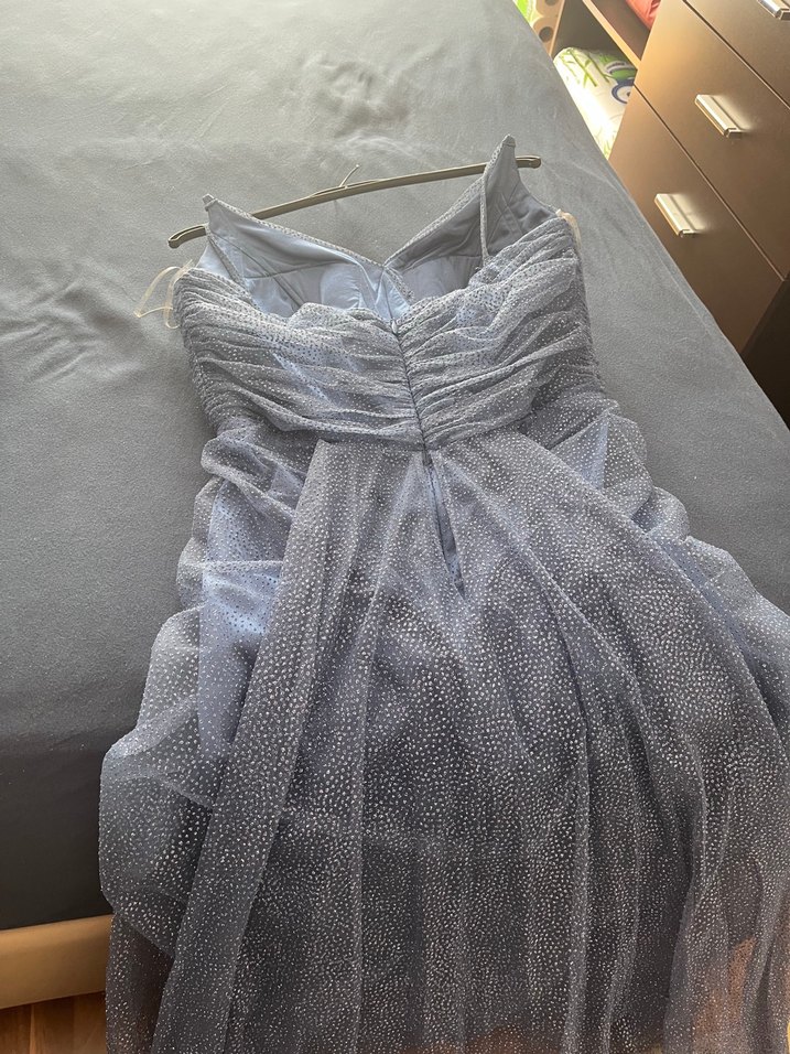 İnce Taş Detaylı Astarlı Yırtmaçlı İndigo Renkli Abiye - Görsel 4