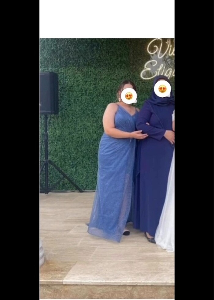 İnce Taş Detaylı Astarlı Yırtmaçlı İndigo Renkli Abiye - Görsel 2