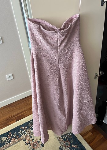 Pembe Nakışlı Midi Abiye Elbise - Görsel 3