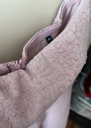 Pembe Nakışlı Midi Abiye Elbise - Görsel 2