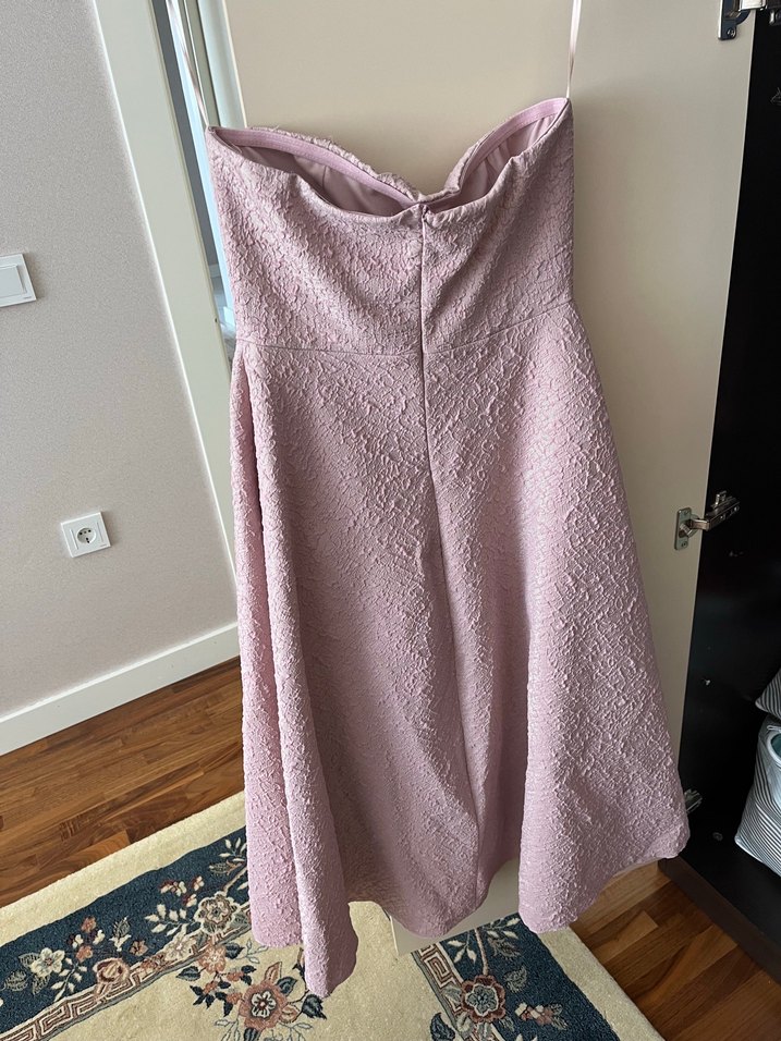 Pembe Nakışlı Midi Abiye Elbise - Görsel 3