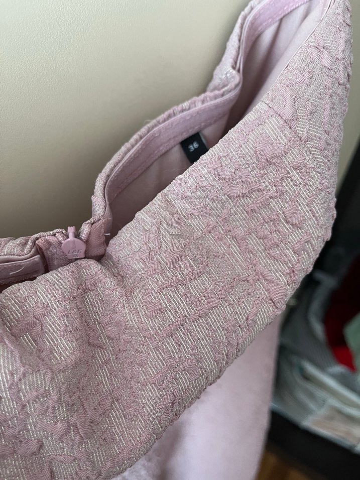 Pembe Nakışlı Midi Abiye Elbise - Görsel 2