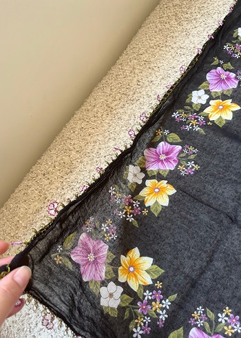 Çiçek Desenli Bohem Kadın Tülbent - İğne Oyası - Görsel 3