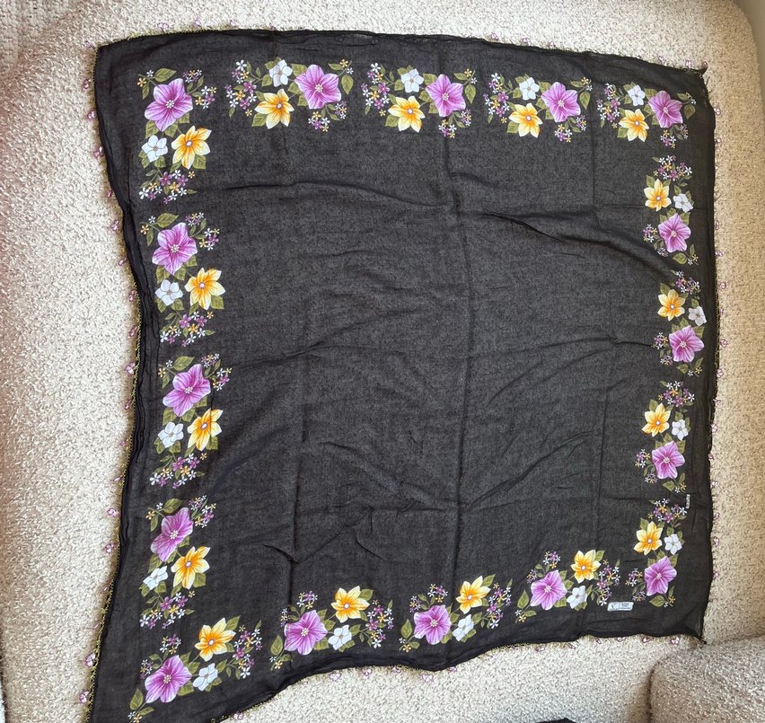 Çiçek Desenli Bohem Kadın Tülbent - İğne Oyası - Görsel 2