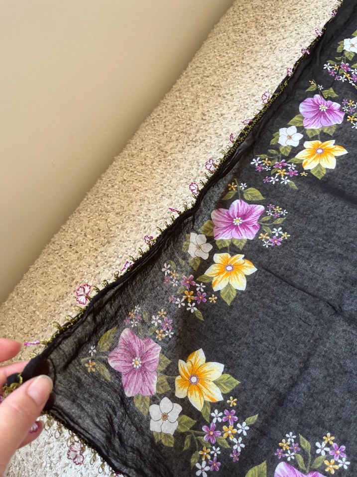 Çiçek Desenli Bohem Kadın Tülbent - İğne Oyası - Görsel 3