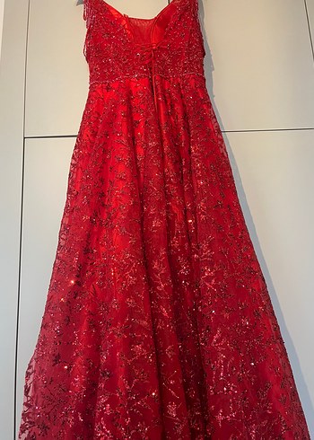 Işıltılı ve İşlemeli Şık Kırmızı Elbise - Görsel 10