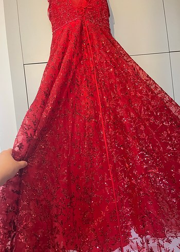 Işıltılı ve İşlemeli Şık Kırmızı Elbise - Görsel 8