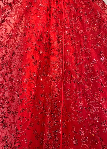 Işıltılı ve İşlemeli Şık Kırmızı Elbise - Görsel 12