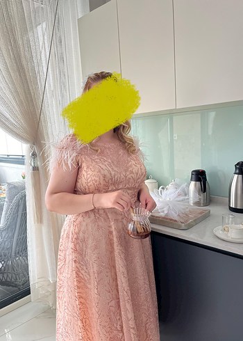 ILMIO marka pudra rengi A kesim abiye elbise - Görsel 2