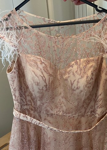 ILMIO marka pudra rengi A kesim abiye elbise - Görsel 7