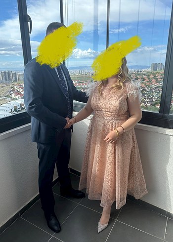 ILMIO marka pudra rengi A kesim abiye elbise - Görsel 4