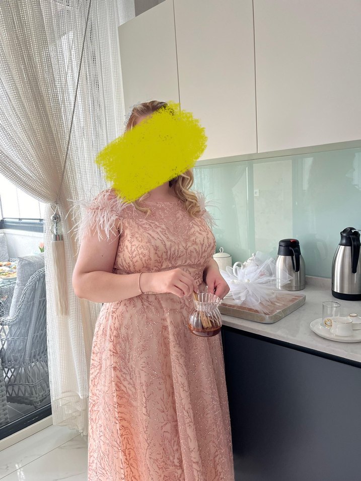 ILMIO marka pudra rengi A kesim abiye elbise - Görsel 2