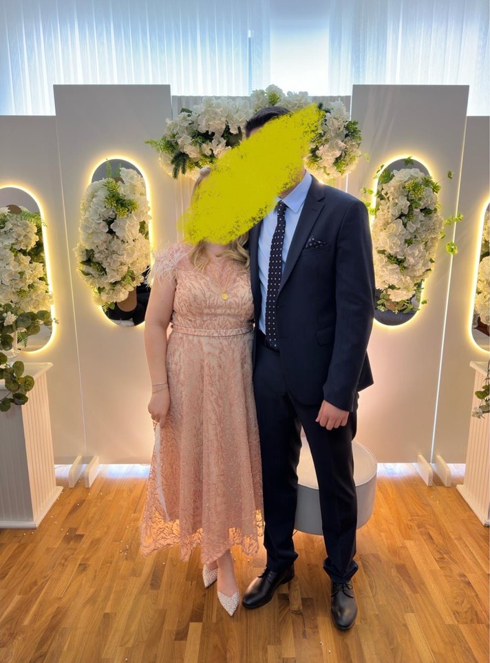 ILMIO marka pudra rengi A kesim abiye elbise - Görsel 3