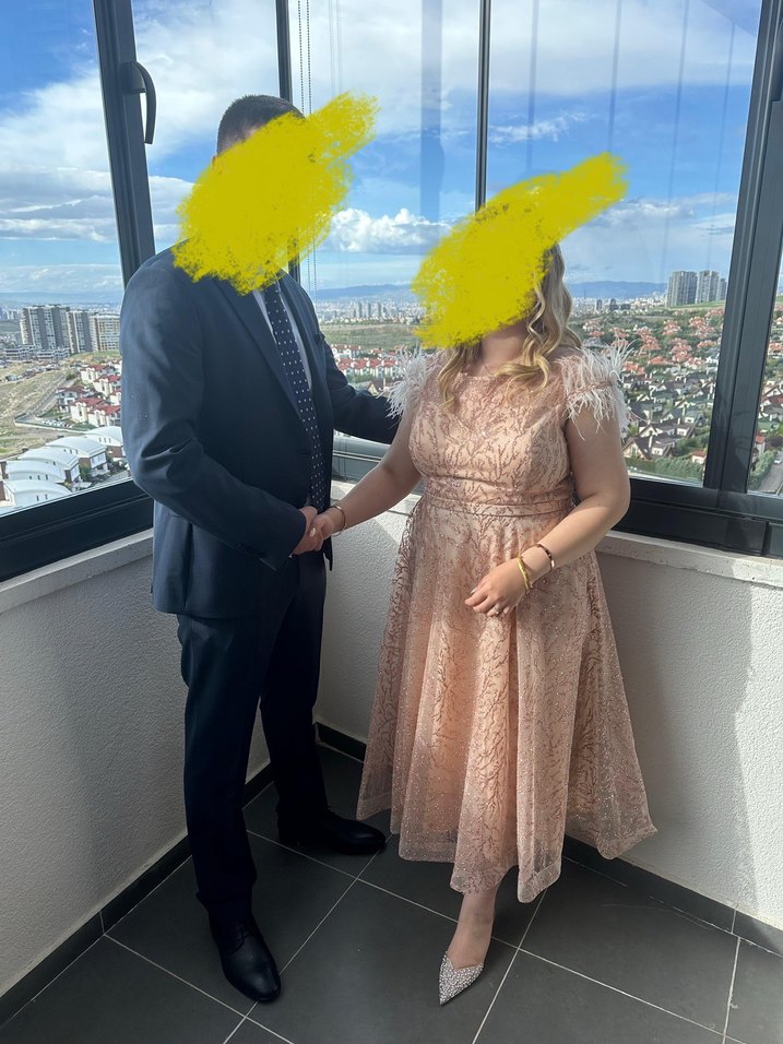 ILMIO marka pudra rengi A kesim abiye elbise - Görsel 4