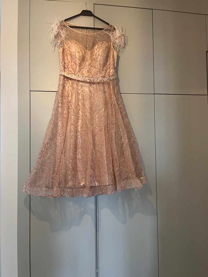 ILMIO marka pudra rengi A kesim abiye elbise - Görsel 5