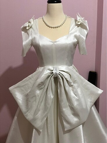 vintage saten gelinlik - Görsel 4