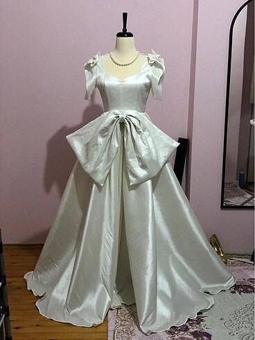 vintage saten gelinlik - Görsel 3