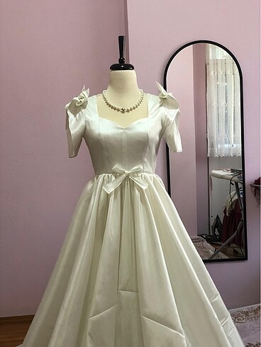 vintage saten gelinlik - Görsel 5