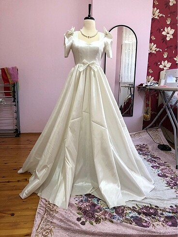 vintage saten gelinlik - Görsel 6