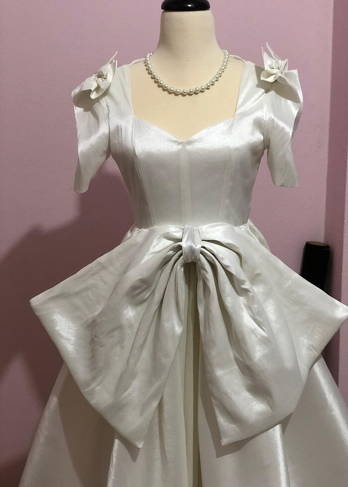 vintage saten gelinlik - Görsel 4