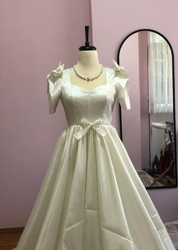 vintage saten gelinlik - Görsel 5