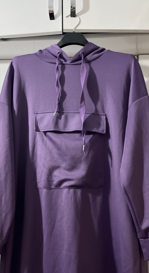 Kadın kapşonlu uzun tunik swet - Görsel 2