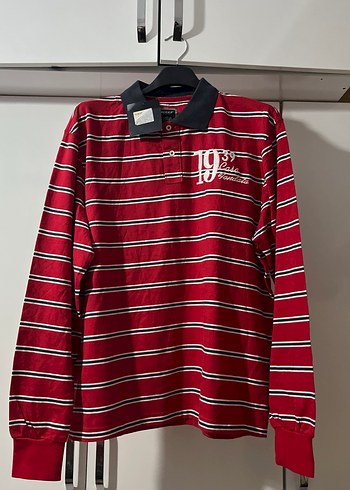 Bordo Çizgili Uzun Kollu Polo Tişört