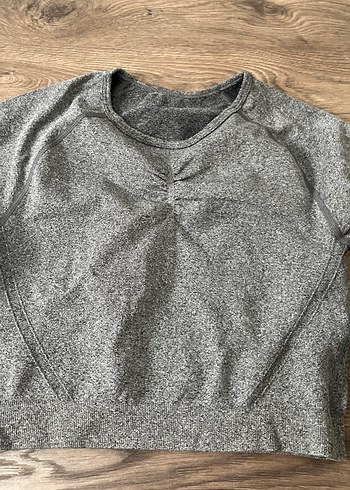 s Beden gri Renk Gri Kadın Uzun Kollu Crop Top