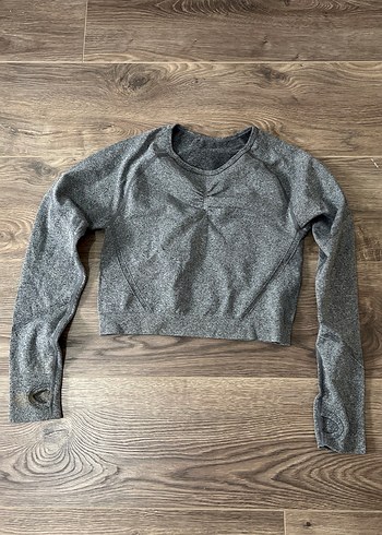 Gri Kadın Uzun Kollu Crop Top