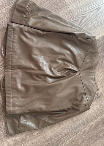 Düğmeli Kısa Kahverengi Deri Ceket - Görsel 6