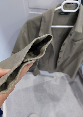 Düğmeli Bej Kadın Keten Gömlek - Görsel 4