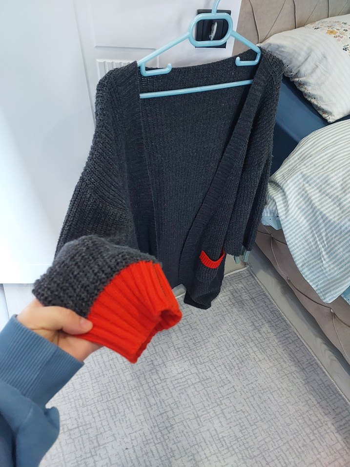 Siyah Triko Midi Kadın Hırka - Görsel 3