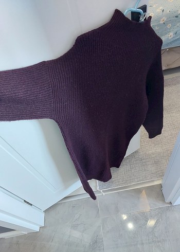 Bordo Kadın Boğazlı Örgü Triko - Görsel 3