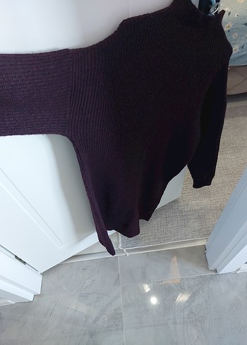 Bordo Kadın Boğazlı Örgü Triko - Görsel 4