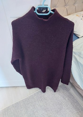 Bordo Kadın Boğazlı Örgü Triko - Görsel 5