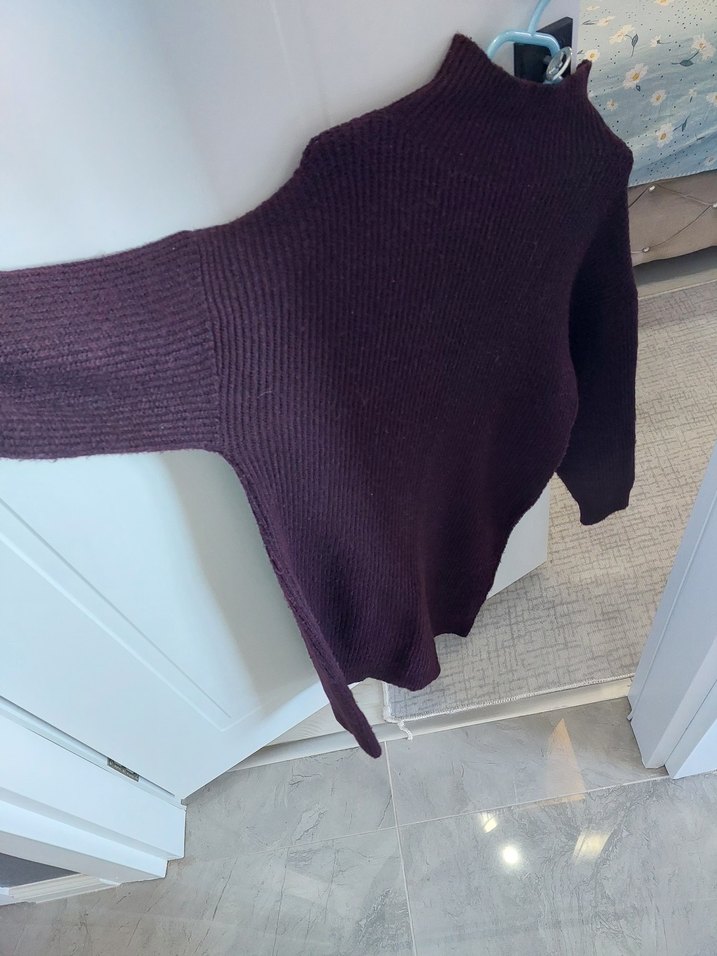 Bordo Kadın Boğazlı Örgü Triko - Görsel 3