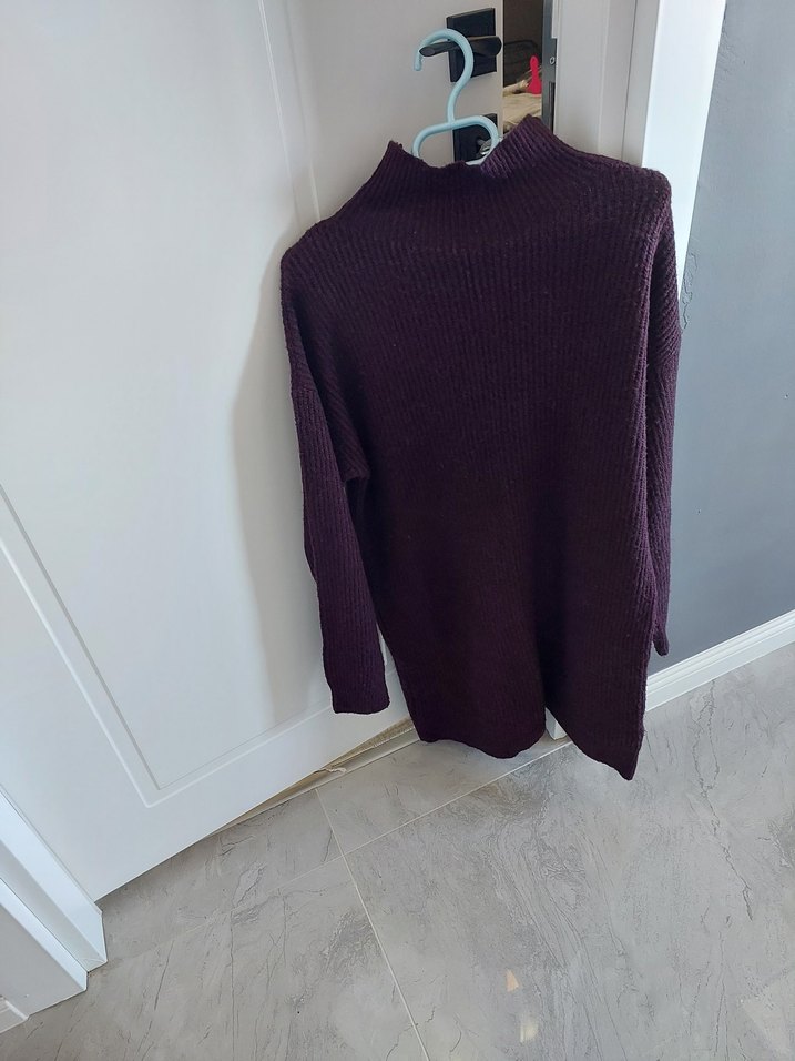 Bordo Kadın Boğazlı Örgü Triko - Görsel 2