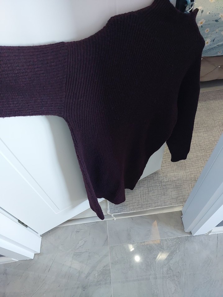 Bordo Kadın Boğazlı Örgü Triko - Görsel 4