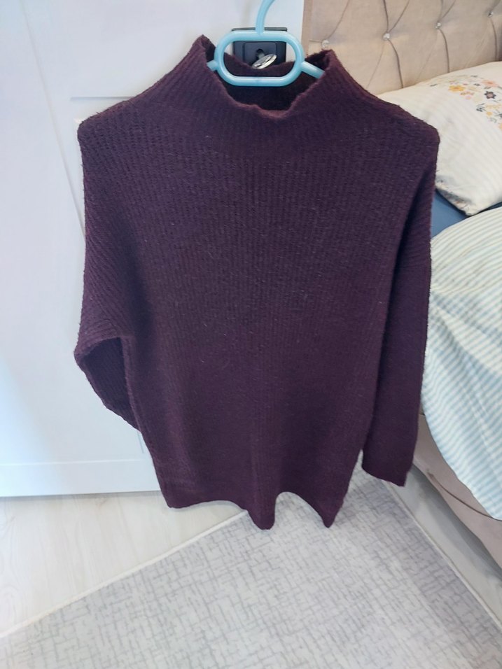 Bordo Kadın Boğazlı Örgü Triko - Görsel 5