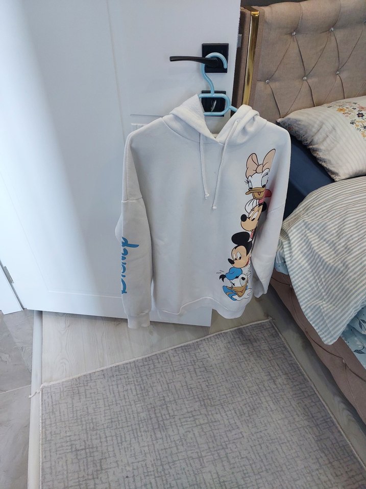Beyaz Mickey Mouse Baskılı Kapüşonlu Sweatshirt - Görsel 2