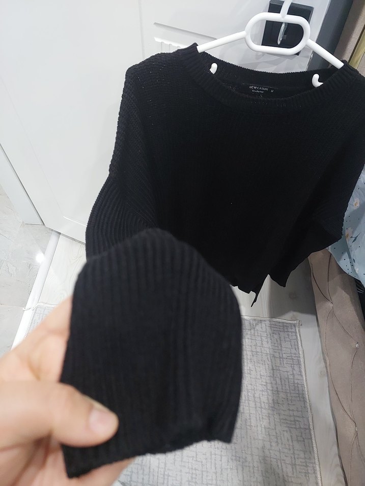 Siyah Örgü Kadın Triko Kazak - Görsel 2