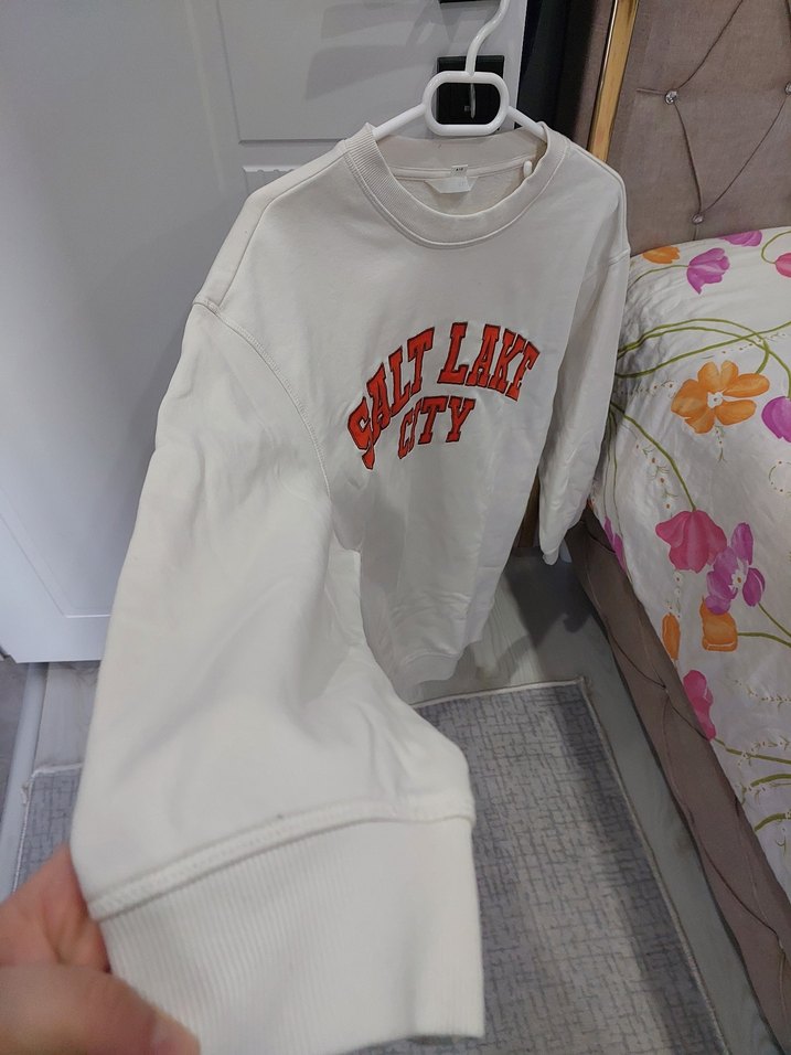 Beyaz Pamuklu Kısa Sweatshirt - Görsel 2