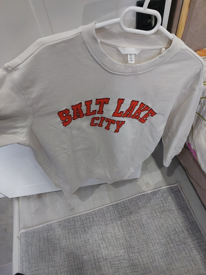 Beyaz Pamuklu Kısa Sweatshirt - Görsel 5