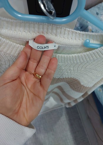 Bej Çizgili Örgü Kadın Kazak - Görsel 5