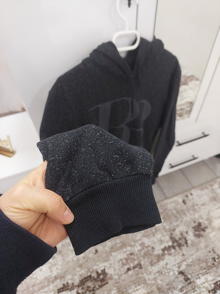 Siyah Kadın Kapüşonlu Oversize Sweatshirt - Görsel 2