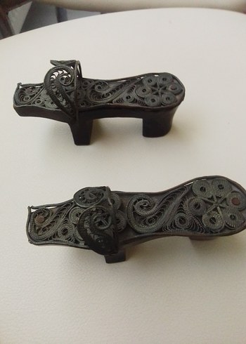 antika telkari gümüş kaplama ahsap terlik - Görsel 5