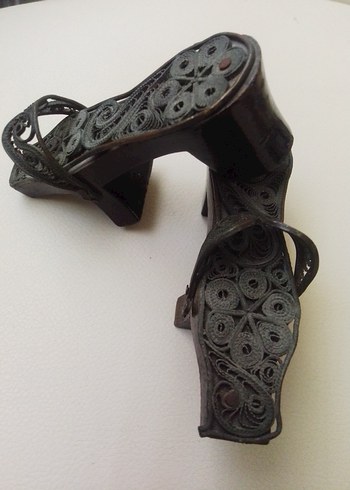 antika telkari gümüş kaplama ahsap terlik - Görsel 6