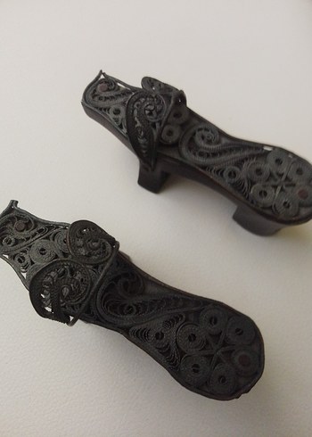 antika telkari gümüş kaplama ahsap terlik - Görsel 7