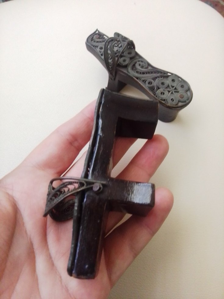 antika telkari gümüş kaplama ahsap terlik - Görsel 4