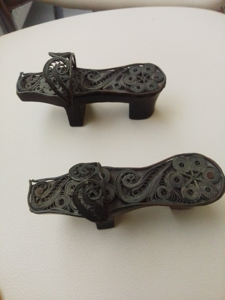 antika telkari gümüş kaplama ahsap terlik - Görsel 5